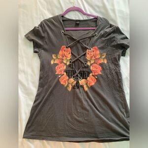 Floral Criss-Cross Grey Tee
